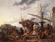 Nicolaes Pietersz. Berchem A Southern Harbour Scene oil on canvas